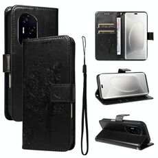 Per Honor 300 Pro / 300 Ultra Custodia in pelle con motivo in rilievo albero e gatto (nero)