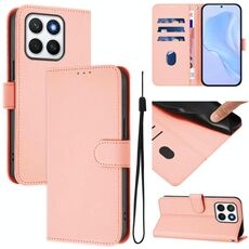 Custodia per telefono in pelle tinta unita per Honor X8c 4G Global Skin Feel con cordino (rosa)