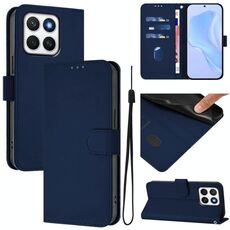 Custodia per telefono in pelle tinta unita per Honor X8c 4G Global Skin Feel con cordino (blu navy)