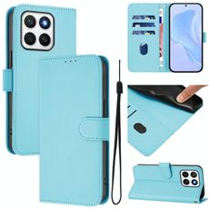 Custodia per telefono in pelle tinta unita per Honor X8c 4G Global Skin Feel con cordino (blu cielo)