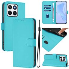 Custodia per telefono in pelle tinta unita per Honor X8c 4G Global Skin Feel con cordino (Lake Blue)