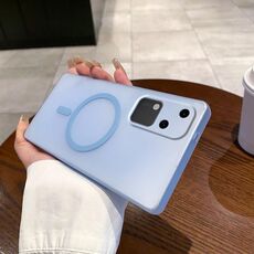 Per vivo S18 Fine Hole Ice Fog MagSafe PC Phone Case (blu trasparente)