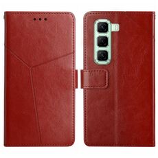 Custodia a libro in pelle con motivo a Y per Infinix Hot 50 5G (marrone)
