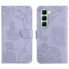 Custodia in pelle flip con motivo a farfalla in rilievo per Infinix Hot 50 Pro 4G (viola)