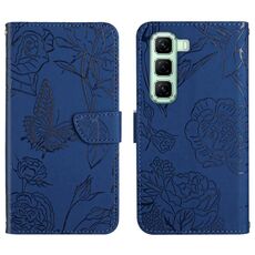 Custodia in pelle flip con motivo a farfalla in rilievo per Infinix Hot 50 Pro 4G (blu)