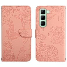 Custodia in pelle flip con motivo a farfalla in rilievo per Infinix Hot 50 Pro 4G (rosa)