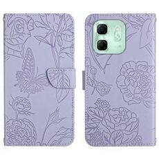 Custodia in pelle flip con motivo a farfalla in rilievo per Infinix Hot 50i 4G (viola)