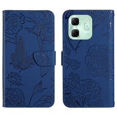 Custodia in pelle flip con motivo a farfalla in rilievo per Infinix Hot 50i 4G (blu)