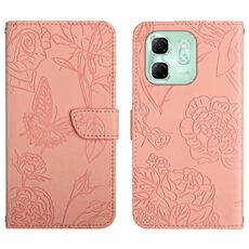 Custodia in pelle flip con motivo a farfalla in rilievo per Infinix Hot 50i 4G (rosa)