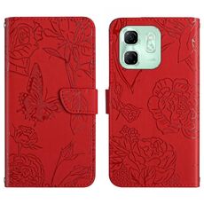 Custodia in pelle flip con motivo a farfalla per Infinix Hot 50i 4G (rossa)