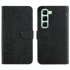 Custodia a libro in pelle con motivo a farfalla per Infinix Hot 50 Pro+ 4G (nera)