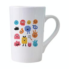 Tazza d'acqua in ceramica bianca conica stampata con simpatici mostri, stampa su richiesta