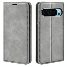 Per Google Pixel 9 / 9 Pro Custodia in pelle con ventosa magnetica Retro-skin (grigio)