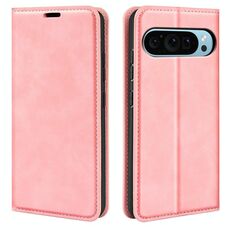 Per Google Pixel 9 / 9 Pro Custodia in pelle con ventosa magnetica Retro-skin (rosa)