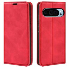 Per Google Pixel 9 / 9 Pro Custodia in pelle con ventosa magnetica Retro-skin (rosso)