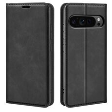 Per Google Pixel 9 Pro XL Custodia in pelle con ventosa magnetica Retro-skin (nero)