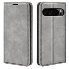 Per Google Pixel 9 Pro XL Custodia in pelle con ventosa magnetica Retro-skin (grigio)