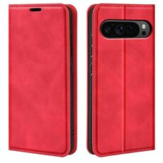 Per Google Pixel 9 Pro XL Custodia per telefono in pelle con ventosa magnetica Retro-skin (rosso)