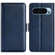 Per Google Pixel 9 / 9 Pro Custodia per telefono in pelle con fibbia magnetica orizzontale a doppio lato (blu scuro)