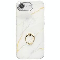 Per iPhone 16e Custodia per telefono con supporto ad anello in marmo elettroplaccato (oro bianco S1)
