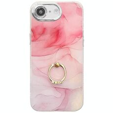 Per iPhone 16e Custodia per telefono con supporto ad anello in marmo elettroplaccato (rosa S2)