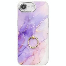 Per iPhone 16e Custodia per telefono con supporto ad anello in marmo elettroplaccato (viola S3)