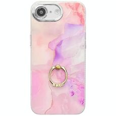 Per iPhone 16e Custodia per telefono con supporto ad anello con trama in marmo elettroplaccato (rosa viola S4)