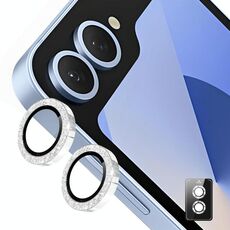 Per Samsung Galaxy Z Flip5 ENKAY Hat-Prince 9H Obiettivo della fotocamera posteriore Pellicola in vetro temperato in lega di alluminio glitterata (argento)