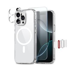 Per iPhone 16 Pro Max NORTHJO 3 in 1 PC Custodia magnetica per telefono con pellicola per schermo e pellicola per obiettivo (trasparente)