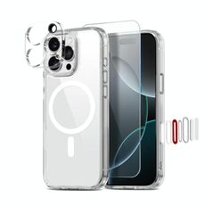 Per iPhone 16 Pro NORTHJO 3 in 1 PC Custodia magnetica per telefono con pellicola per schermo e pellicola per obiettivo (trasparente)