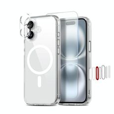 Per iPhone 16 Plus NORTHJO 3 in 1 PC Custodia magnetica per telefono con pellicola per schermo e pellicola per obiettivo (trasparente)