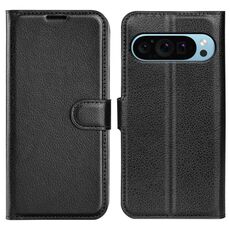 Per Google Pixel 9 / 9 Pro Custodia per telefono in pelle con texture Litchi orizzontale con supporto (nero)