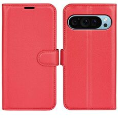 Per Google Pixel 9 / 9 Pro Custodia per telefono in pelle con texture Litchi orizzontale con supporto (rosso)