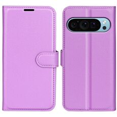 Per Google Pixel 9 / 9 Pro Custodia per telefono in pelle con texture Litchi orizzontale con supporto (viola)