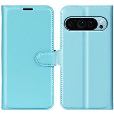 Per Google Pixel 9 / 9 Pro Custodia per telefono in pelle con texture Litchi orizzontale con supporto (blu)