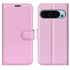 Per Google Pixel 9 / 9 Pro Custodia per telefono in pelle con texture Litchi orizzontale con supporto (rosa)