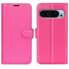 Per Google Pixel 9 / 9 Pro Custodia per telefono in pelle con texture Litchi orizzontale con supporto (rosso rosa)
