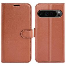 Per Google Pixel 9 Pro XL Custodia per telefono in pelle con texture Litchi orizzontale con supporto (marrone)