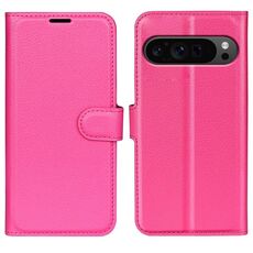 Per Google Pixel 9 Pro XL Custodia per telefono in pelle con texture Litchi orizzontale con supporto (rosso rosa)