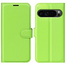 Per Google Pixel 9 Pro XL Custodia per telefono in pelle con texture Litchi orizzontale e supporto (verde)