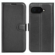 Per Google Pixel 9a Custodia per telefono in pelle con texture Litchi orizzontale e supporto (nero)