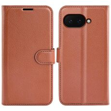 Per Google Pixel 9a Custodia per telefono in pelle con texture Litchi orizzontale con supporto (marrone)