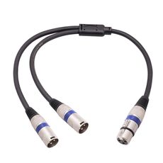 2055YMMF-05 Cavo audio XLR da 3 pin femmina a doppio maschio, lunghezza: 50 cm (nero + blu)