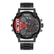 CAGARNY 6820 Orologio da uomo al quarzo con cinturino in acciaio con doppio movimento rosso (nero)