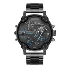 CAGARNY 6820 Orologio da uomo al quarzo con cinturino in acciaio blu con doppio movimento (nero)