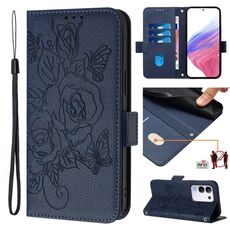 Per vivo Y29 4G Global Embossed Rose RFID Anti-furto Custodia in Pelle per Telefono (Blu Scuro)
