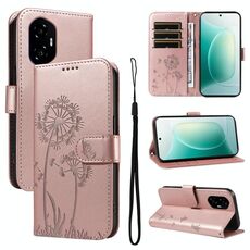 Custodia in pelle flip con motivo in rilievo a dente di leone per Honor 300 (oro rosa)
