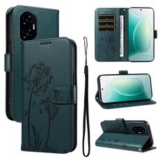Custodia in pelle flip con motivo in rilievo a dente di leone per Honor 300 (blu)