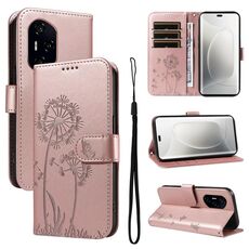 Per Honor 300 Pro / 300 Ultra Custodia in pelle con motivo in rilievo a forma di dente di leone (oro rosa)
