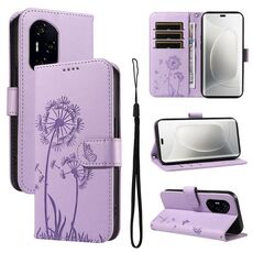 Per Honor 300 Pro / 300 Ultra Custodia in pelle con motivo in rilievo a forma di dente di leone (viola)